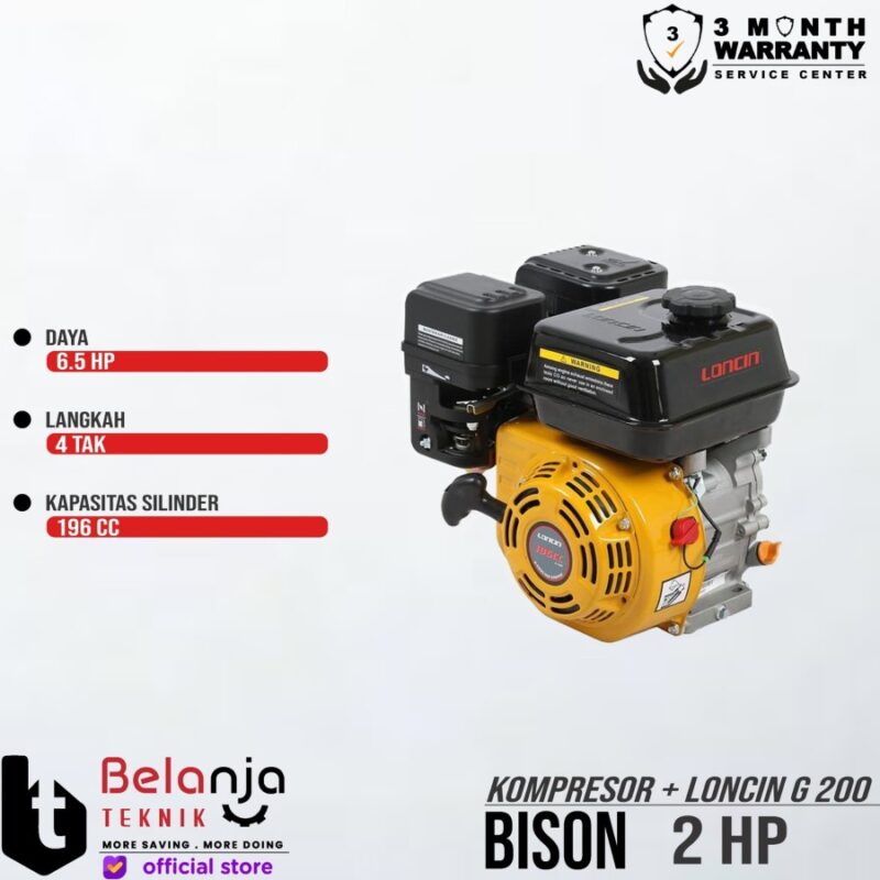 Bison Mesin Kompresor Angin 2 Hp Dengan Mesin Penggerak Engine Loncin G 200 6.5 Hp Air Compressor 2Hp - Image 3